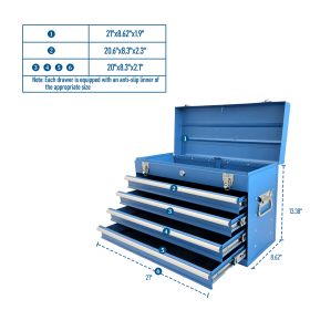 Heavy Duty Metal Tool Box, 21-inch, Portable Metal Tool Box with 4 Drawers, Small Tool Chest with EVA Liners