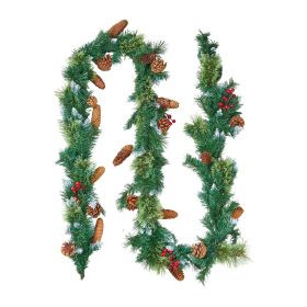 VEVOR Christmas Garland, 9-Ft Artificial Christmas Garland with Light String, Faux Greenery Decoration with Berry Clusters, Pine Needles, Pine Co