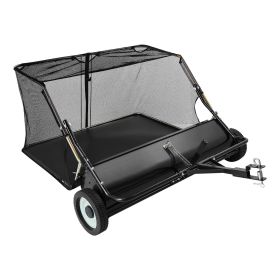 VEVOR Tow Behind Lawn Sweeper, 48 in Pull Behind Yard Sweeper, 26 cu. ft Hopper Bag Capacity, Leaf & Grass Collector with Dumping Rope